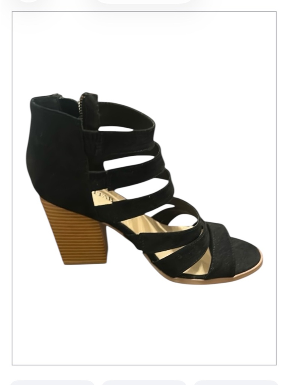 JustFab Microfiber Strappy Open Toe Chunky Wooden Heel Sandals Black Size 8